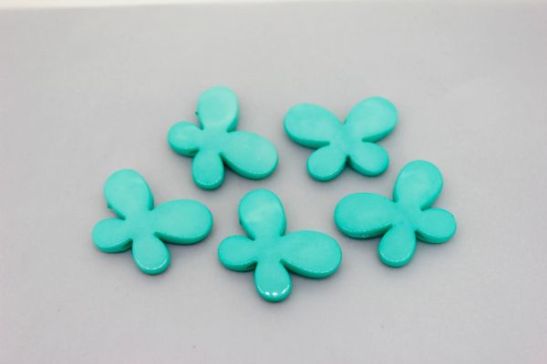 OPAQUE PLASTIC BEADS - BUTTERFLY 01 - SMOOTH - 21x29x6mm TURQUOISE GREEN С25 - 50g Hole-3.0mm (26pcs.)