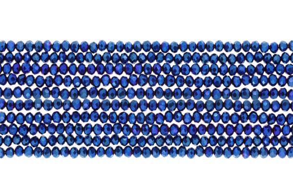 GLASS BEADS - FACETED RONDELLE CRYSTALS - 3x2mm - METALLIC - BLUE 117 - STRING (126pcs.) Hole-0.8mm