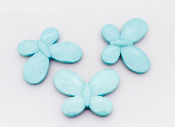 OPAQUE PLASTIC BEADS - BUTTERFLY 03 FACETED - 35x46x7mm TURQUOISE BLUE С25 - PACKAGE 500g Hole-2.5mm (90pcs.)