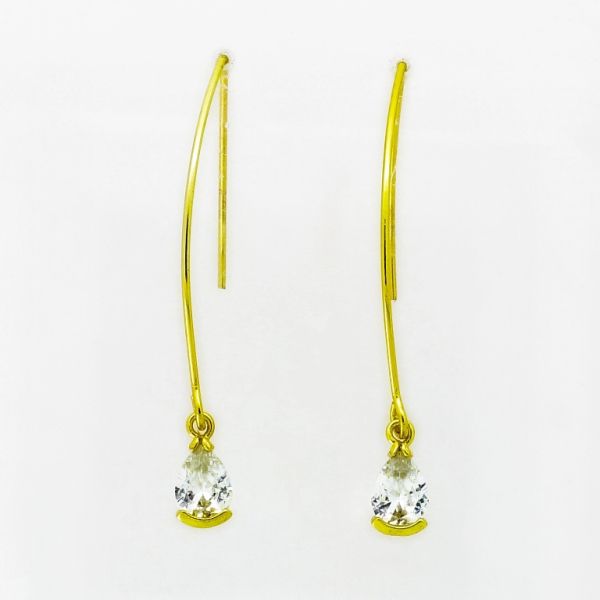 JEWELRY - EARRINGS - HOOK - ZIRCON - DROP E945 - 1.4x4.0cm GOLD AND WHITE - PACKAGE 6 pairs 