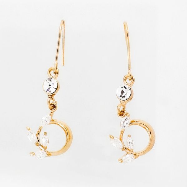 JEWELRY - EARRINGS - HOOK - ZIRCON - CIRCLE LEAVES Е1024 - 1.3x3.8cm ROSE GOLD AND WHITE - PACKAGE 6 pairs 