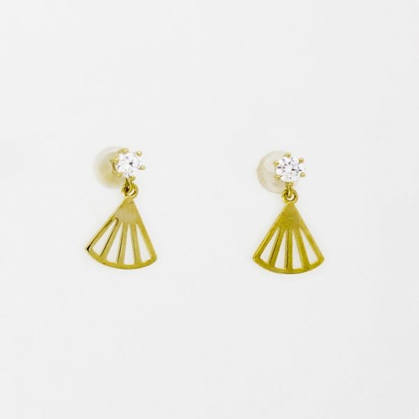 JEWELRY - EARRINGS - SCREW - ZIRCON - FAN Е914 - 0.8x1.4cm GOLD AND WHITE - PACKAGE 6 pairs 