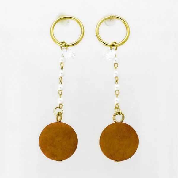 JEWELRY - EARRINGS - SCREW - ZIRCON - CIRCLE PEARLS Е920 - 1.4x5.8cm GOLD-WHITE-BROWN (LIGHT) - 1 pair 