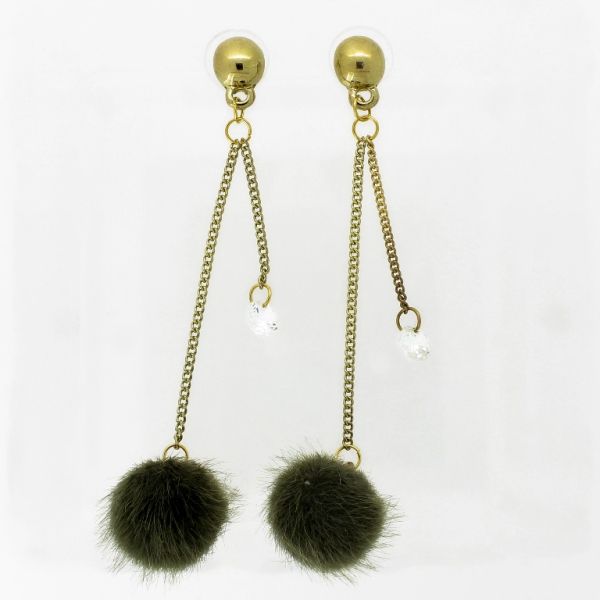 JEWELRY - EARRINGS - SCREW - ZIRCON - BALL POOH Е923 - 0.8x8.5cm GOLD-WHITE-GREEN MILITARY - 1 pair 