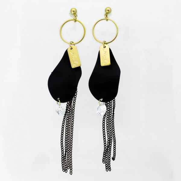 JEWELRY - EARRINGS - SCREW - ZIRCON - FORM Е926 - 1.5x9.6cm GOLD-WHITE-BLACK - 1 pair 