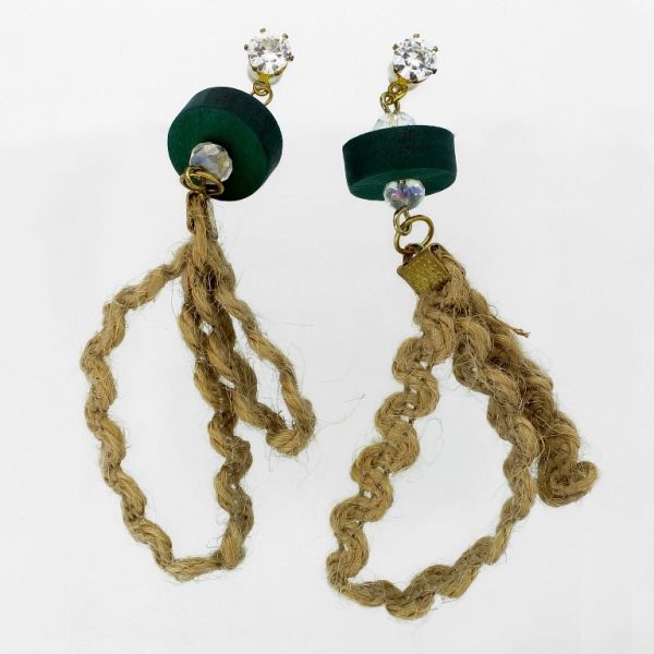 JEWELRY - EARRINGS - SCREW - ZIRCON - CIRCLE Е927 - 1.5x9.4cm GOLD-WHITE-GREEN - PACKAGE 6 pairs 