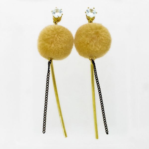 JEWELRY - EARRINGS - SCREW - ZIRCON - BALL POOH Е929 - 2.0x7.3cm GOLD-WHITE-BEIGE - 1 pair 