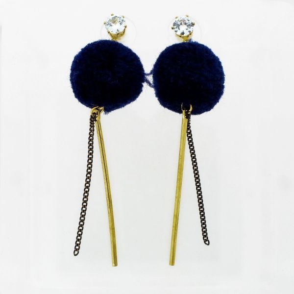 JEWELRY - EARRINGS - SCREW - ZIRCON - BALL POOH Е929 - 2.0x7.3cm GOLD-WHITE-BLUE (DARK) - PACKAGE 6 pairs 