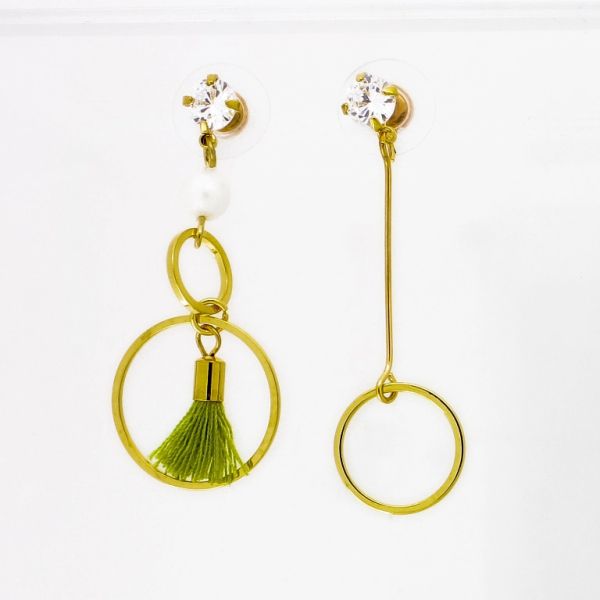 JEWELRY - EARRINGS - SCREW - ZIRCON - CIRCLE PEARL Е935 - 2.2x4.9cm GOLD-WHITE-GREEN (LIGHT) - 1 pair 