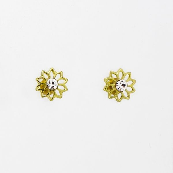JEWELRY - EARRINGS - SCREW - ZIRCON - FLOWER Е938 - 0.9cm GOLD-WHITE - 1 pair 