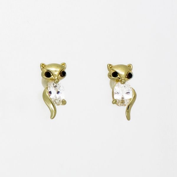 JEWELRY - EARRINGS - SCREW - ZIRCON - FOX Е959 - 0.7x1.6cm GOLD-WHITE-BLACK - 1 pair 