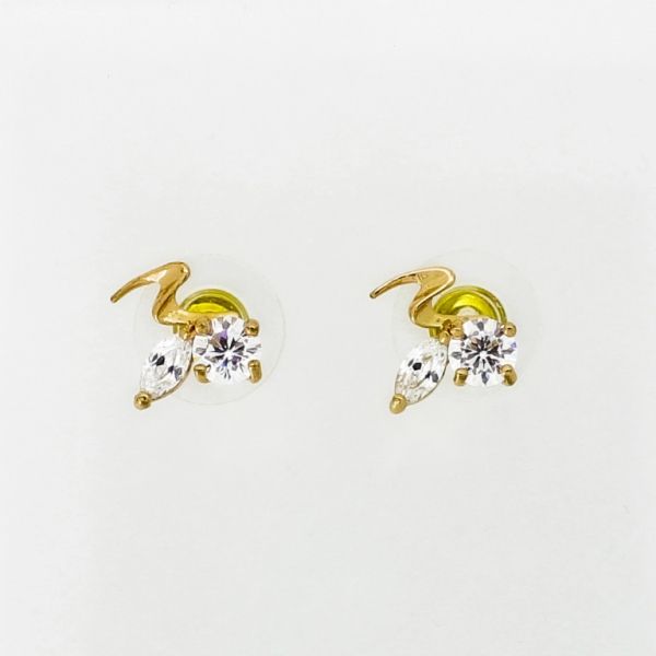 JEWELRY - EARRINGS - SCREW - ZIRCON - FLOWER Е486 - 1.0x1.0cm GOLD-WHITE - 1 pair 