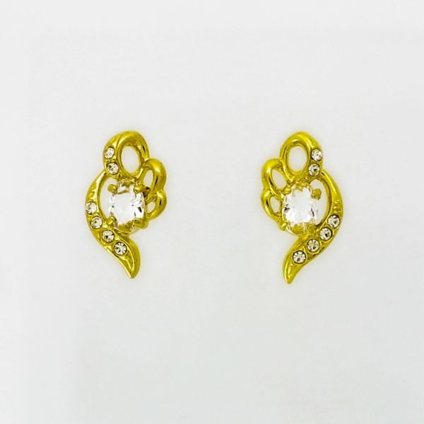 JEWELRY - EARRINGS - SCREW - ZIRCON - FLOWER Е964 - 1.0x1.7cm GOLD-WHITE - 1 pair 