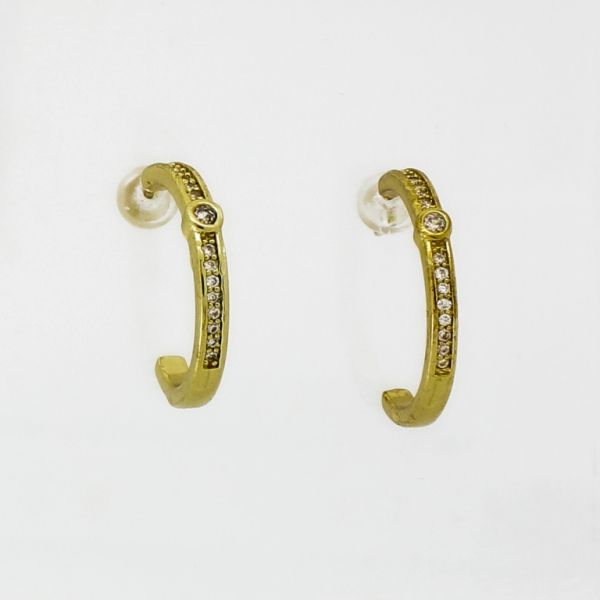 JEWELRY - EARRINGS - SCREW - ZIRCON - HALF HOOP Е969 - 1.9x0.2cm GOLD-WHITE - 1 pair 