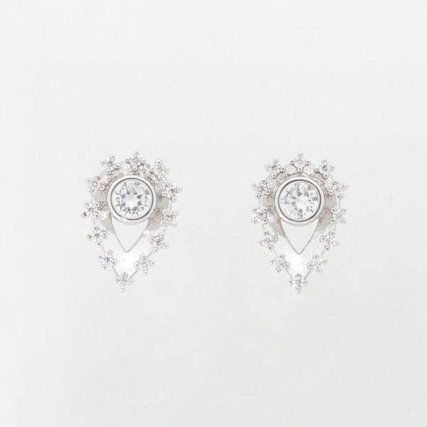 JEWELRY - EARRINGS - SCREW - ZIRCON - DROP Е491 - 1.1x1.5cm NICKEL AND WHITE - PACKAGE 6 pairs 