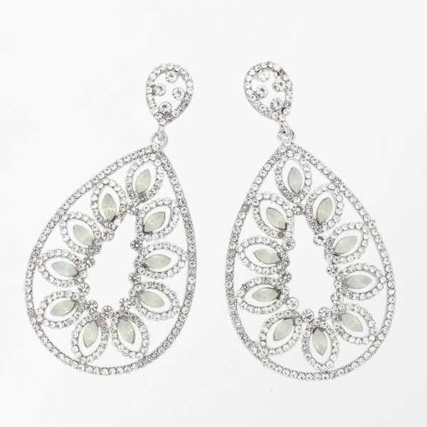 JEWELRY - EARRINGS - SCREW - CRYSTALS - DROP Е1127 - 3.7x7.0cm NICKEL-WHITE-OPAL - PACKAGE 6 pairs 
