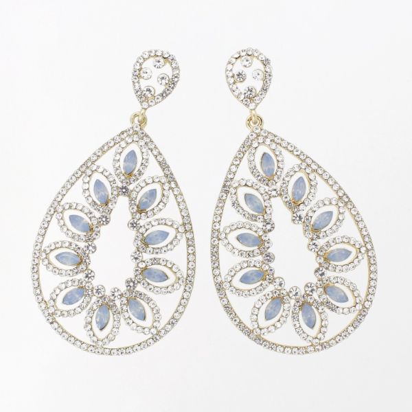 JEWELRY - EARRINGS - SCREW - CRYSTALS - DROP Е1127 - 3.7x7.0cm NICKEL-WHITE-BLUE - 1 pair 