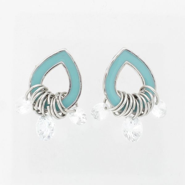 JEWELRY - EARRINGS - SCREW - ZIRCON - DROP Е984 - 1.6x2.8cm NICKEL-TURQUOISE-WHITE - 1 pair 