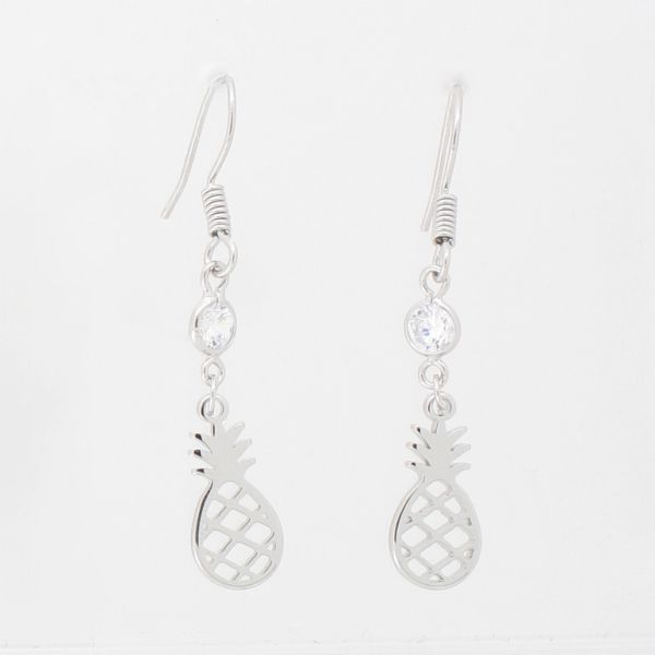JEWELRY - EARRINGS - HOOK - ZIRCON - PINEAPPLE Е986 - 0.7x4.0cm NICKEL AND WHITE - PACKAGE 6 pairs 