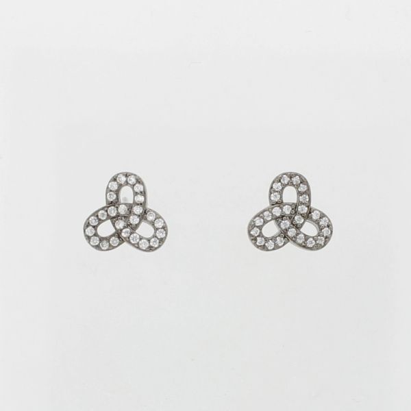 JEWELRY - EARRINGS - SCREW - ZIRCON - CLOVER E987 - 0.9x0.9cm OXIDIZED AND WHITE - PACKAGE 6 pairs 