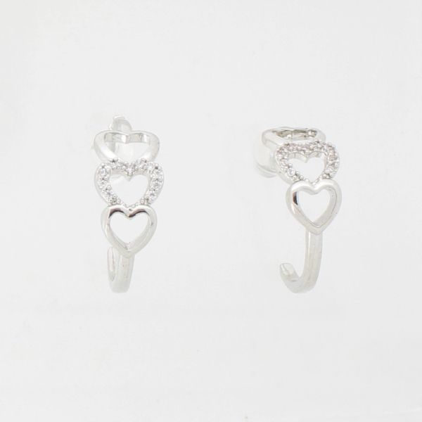 JEWELRY - EARRINGS - SCREW - ZIRCON - HEART HALF HOOP E988 - 0.7x1.9cm NICKEL AND WHITE - PACKAGE 6 pairs 