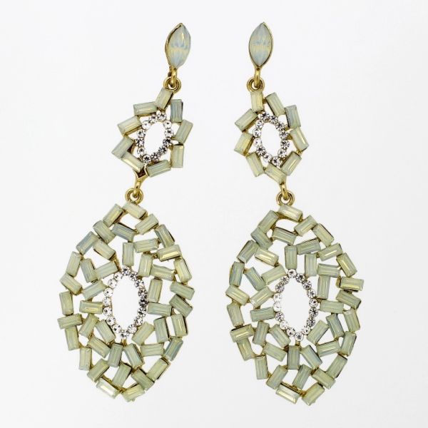 JEWELRY - EARRINGS - SCREW - CRYSTALS - DROP Е1111 - 3.0x8.3cm GOLD AND WHITE - 1 pair 