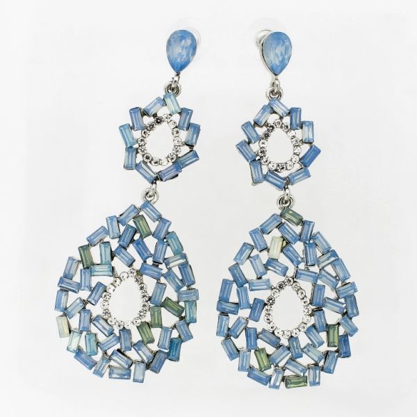 JEWELRY - EARRINGS - SCREW - CRYSTALS - DROPS Е1108 - 3.2x7.9cm GOLD-WHITE-BLUE - PACKAGE 6 pairs 