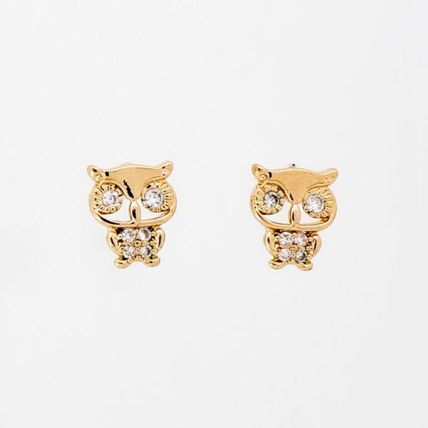 JEWELRY - EARRINGS - SCREW - ZIRCON - OWL Е500 - 1.0x1.0cm ROSE GOLD AND WHITE - 1 pair 