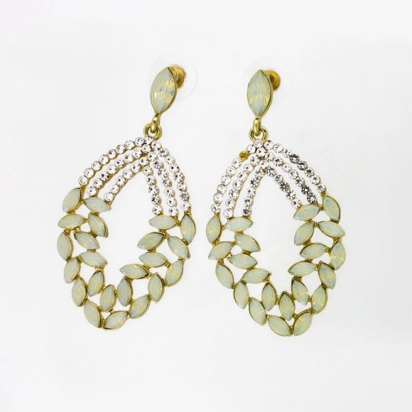 JEWELRY - EARRINGS - SCREW - CRYSTALS - DROP Е1103 - 2.8x5.5cm GOLD-WHITE-OPAL - PACKAGE 6 pairs 