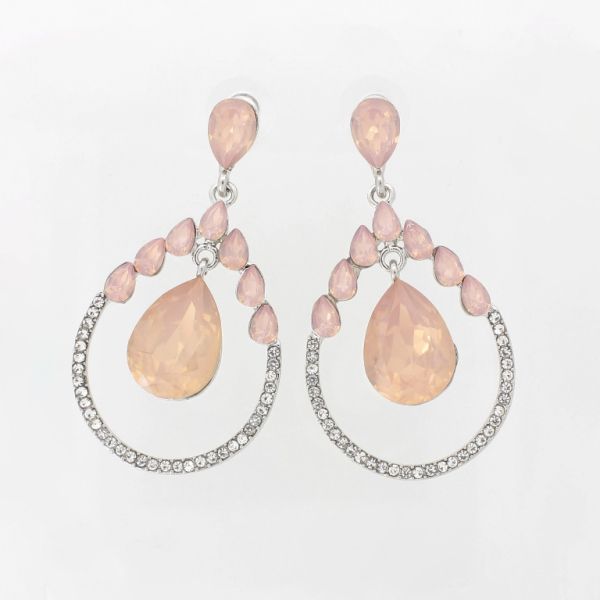 JEWELRY - EARRINGS - SCREW - CRYSTALS - DROP Е1101 - 2.9x5.4cm NICKEL-WHITE-PINK - PACKAGE 6 pairs 