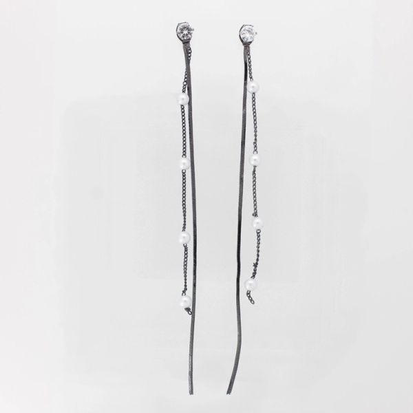 JEWELRY - EARRINGS - SCREW - ZIRCON - PEARLS Е999 - 0.5x11.5cm OXIDIZED AND WHITE - 1 pair 