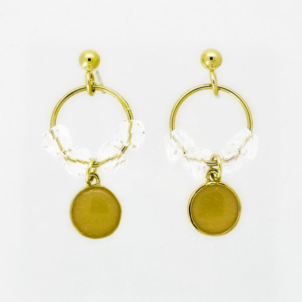 JEWELRY - EARRINGS - SCREW - ZIRCON - CIRCLES Е1006 - 1.6x3.0cm GOLD AND WHITE - PACKAGE 6 pairs 