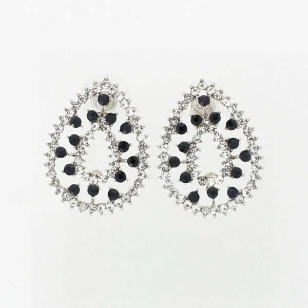 JEWELRY - EARRINGS - SCREW - CRYSTALS - DROP Е1088 - 2.0x2.6cm NICKEL-WHITE-BLUE (DARK) - 1 pair 