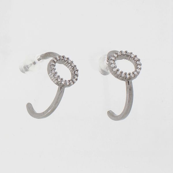 JEWELRY - EARRINGS - SCREW - ZIRCON - CIRCLE HALF HOOP Е1012 - 0.8x1.8cm OXIDIZED AND WHITE - PACKAGE 6 pairs 