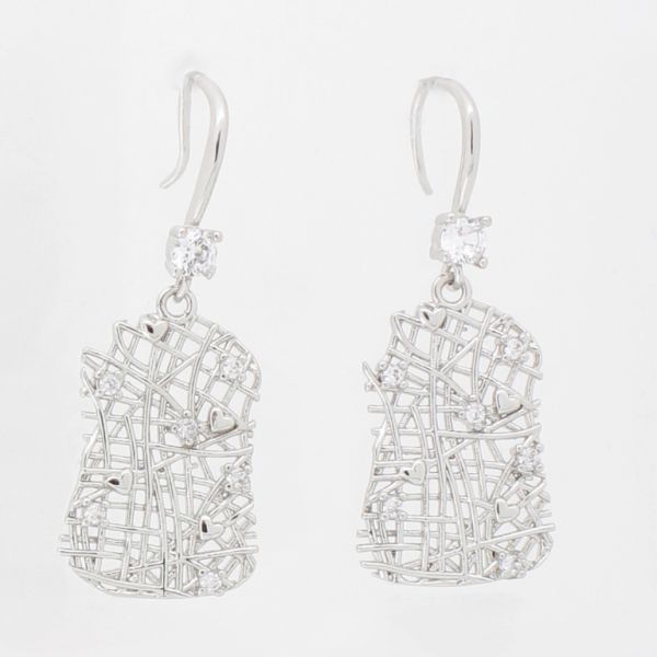 JEWELRY - EARRINGS - HOOK - ZIRCON - FORM Е1014 - 1.5x3.7cm NICKEL AND WHITE - 1 pair 