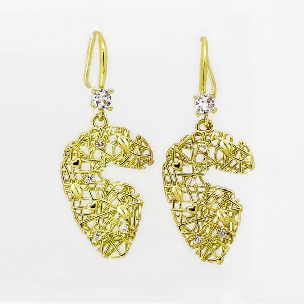 JEWELRY - EARRINGS - HOOK - ZIRCON - FORM Е1018 - 1.6x4.2cm GOLD AND WHITE - PACKAGE 6 pairs 