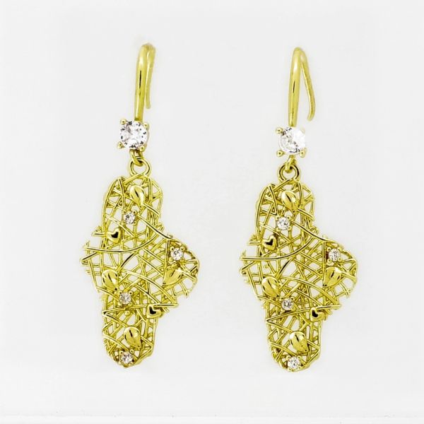 JEWELRY - EARRINGS - HOOK - ZIRCON - FORM Е1019 - 1.5x4.1cm GOLD AND WHITE - PACKAGE 6 pairs 