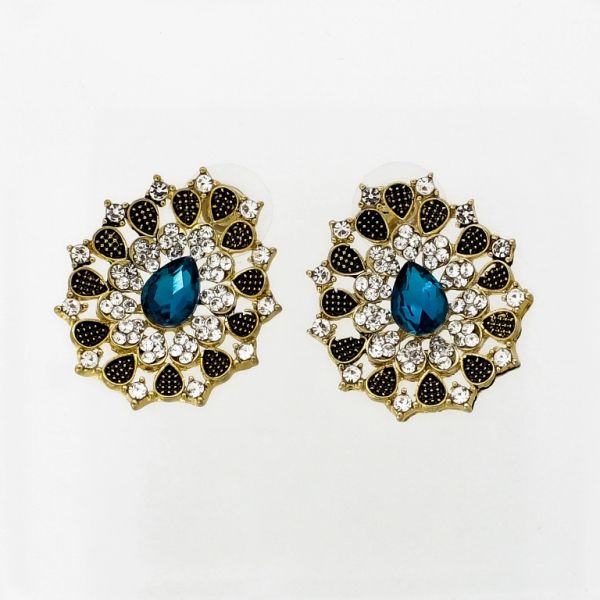 JEWELRY - EARRINGS - SCREW - CRYSTALS - DROP Е1086 - 2.4x2.5cm GOLD-WHITE-TURQUOISE - 1 pair 