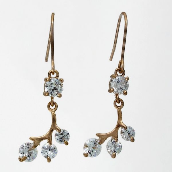 JEWELRY - EARRINGS - HOOK - ZIRCON - FLOWER Е1080 - 1.3x3.9cm ROSE GOLD AND WHITE - 1 pair 