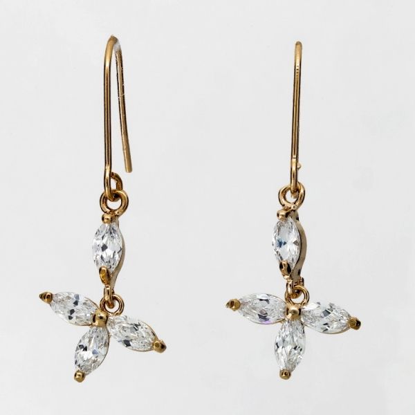 JEWELRY - EARRINGS - HOOK - ZIRCON - FLOWER Е1079 - 1.4x3.3cm ROSE GOLD AND WHITE - 1 pair 