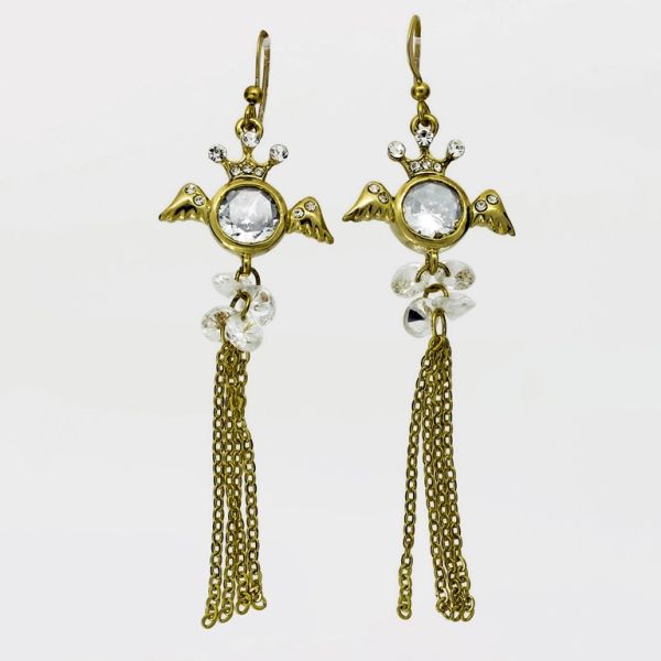 JEWELRY - EARRINGS - HOOK - ZIRCON - ANGEL Е1076 - 2.1x7.5cm GOLD AND WHITE - 1 pair 