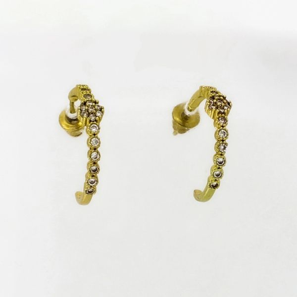 JEWELRY - EARRINGS - SCREW - ZIRCON - HALF HOOP Е1075 - 0.4x1.8cm GOLD AND WHITE - 1 pair 