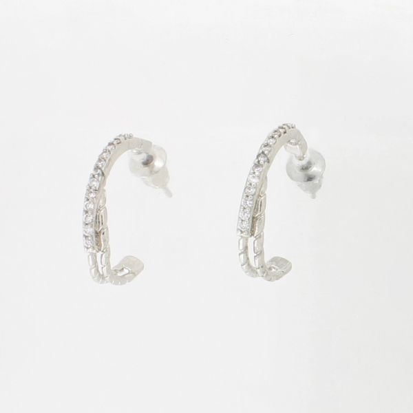 JEWELRY - EARRINGS - SCREW - ZIRCON - HALF HOOP Е1074 - 0.2x1.7cm NICKEL AND WHITE - 1 pair 
