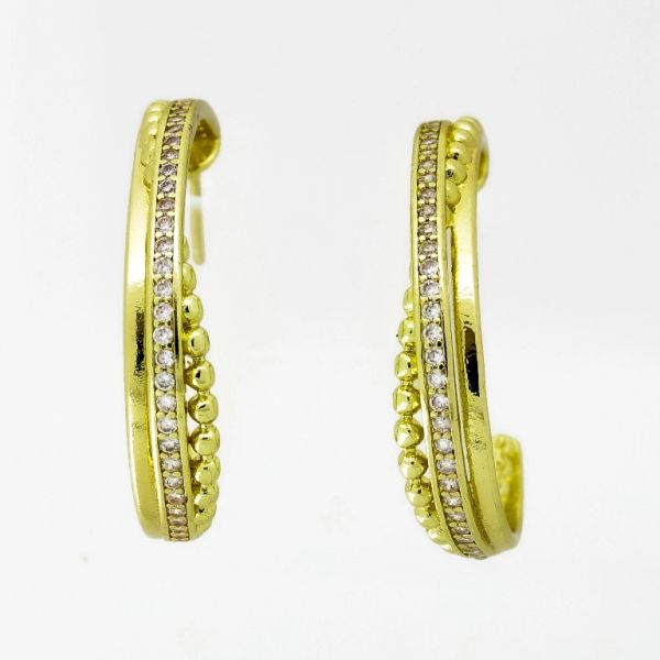 JEWELRY - EARRINGS - SCREW - ZIRCON - HALF HOOP Е1058 - 0.6x3.0cm GOLD AND WHITE - 1 pair 