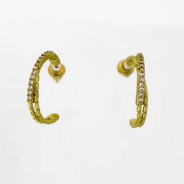 JEWELRY - EARRINGS - SCREW - ZIRCON - HALF HOOP Е1072 - 0.3x2.0cm GOLD AND WHITE - PACKAGE 6 pairs 