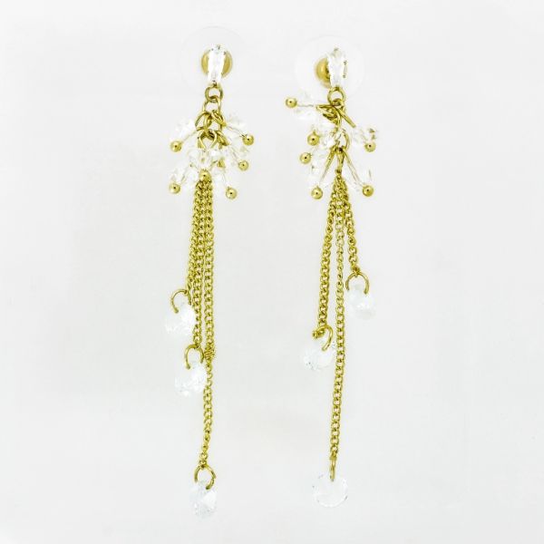 JEWELRY - EARRINGS - SCREW - ZIRCON - FLOWER Е1071 - 1.0x7.5cm GOLD AND WHITE - 1 pair 