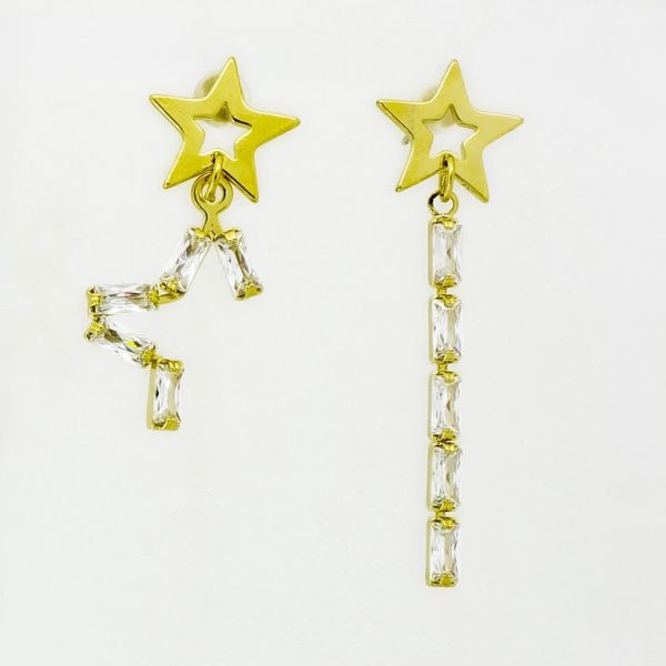 БИЖУТЕРИЯ - ОБЕЦИ - ВИНТ - ЦИРКОН - ЗВЕЗДИ Е1070 - 1.3х4.4см ЗЛАТИСТО И БЯЛО - ПАКЕТ 6 чифта