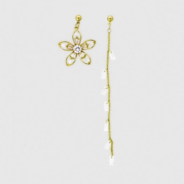 JEWELRY - EARRINGS - SCREW - ZIRCON - FLOWER Е1069 - 2.3x9.5cm GOLD AND WHITE - PACKAGE 6 pairs 
