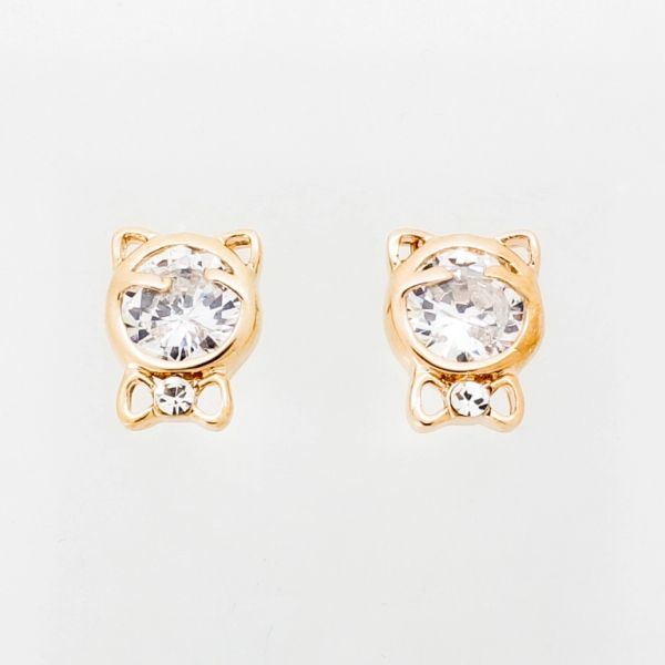 JEWELRY - EARRINGS - SCREW - ZIRCON - CAT Е1065 - 1.1x1.5cm ROSE GOLD AND WHITE - PACKAGE 6 pairs 