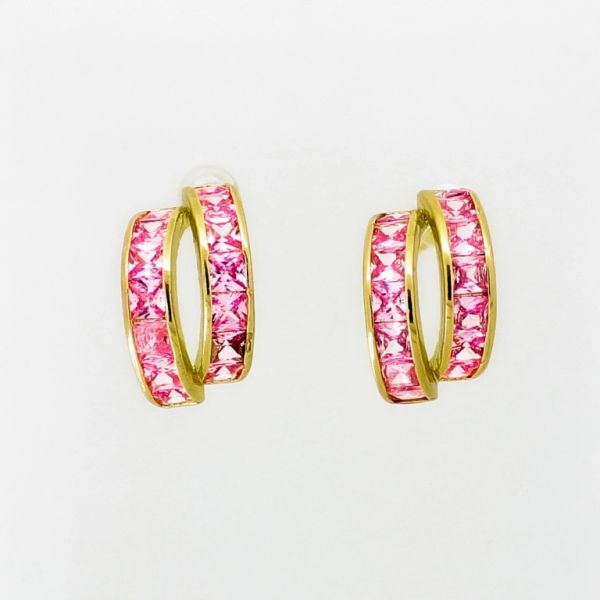 JEWELRY - EARRINGS - SCREW - ZIRCON - HALF HOOP Е1063 - 1.0x1.7cm GOLD AND PINK - PACKAGE 6 pairs 
